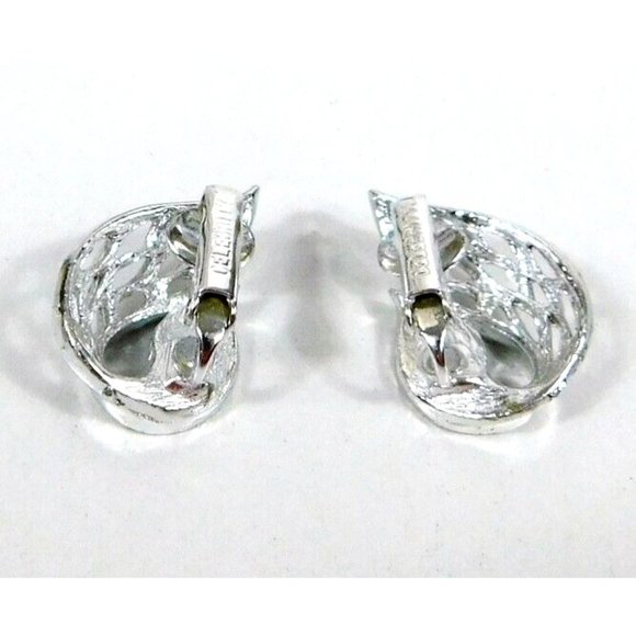 Vintage 70's CELEBRITY Open Work Curled Leaf Silver Tone Earrings Clip on - Picture 8 of 10